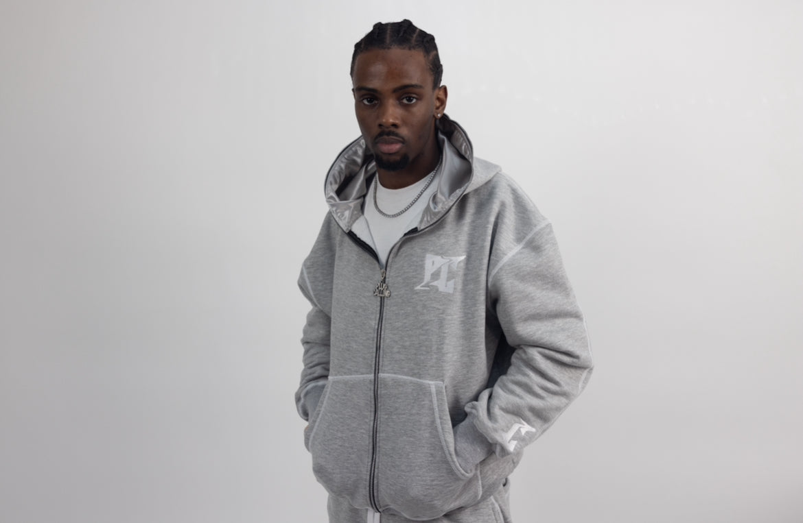 UNISEX RETRO ZIP HOODIE - GREY
