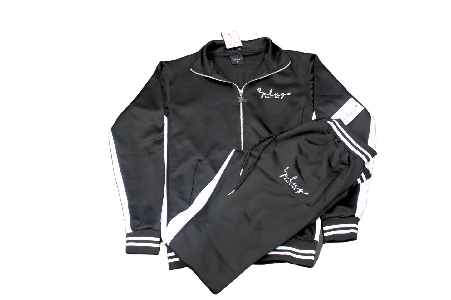 BLACK SIGNATURE TRACKSUIT BOTTOMS - Plug Calling-TRACKSUIT BOTTOMS